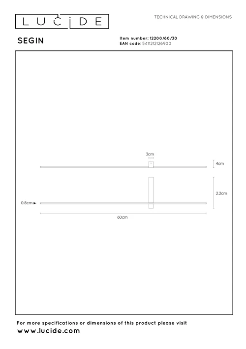 Lucide SEGIN - Wandleuchte - LED - 1x6W 2700K - Schwarz - technisch